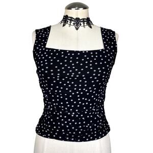 Envie Black Polka Dot Grunge Ruched Square Neck Office Siren Corp Goth Blouse S